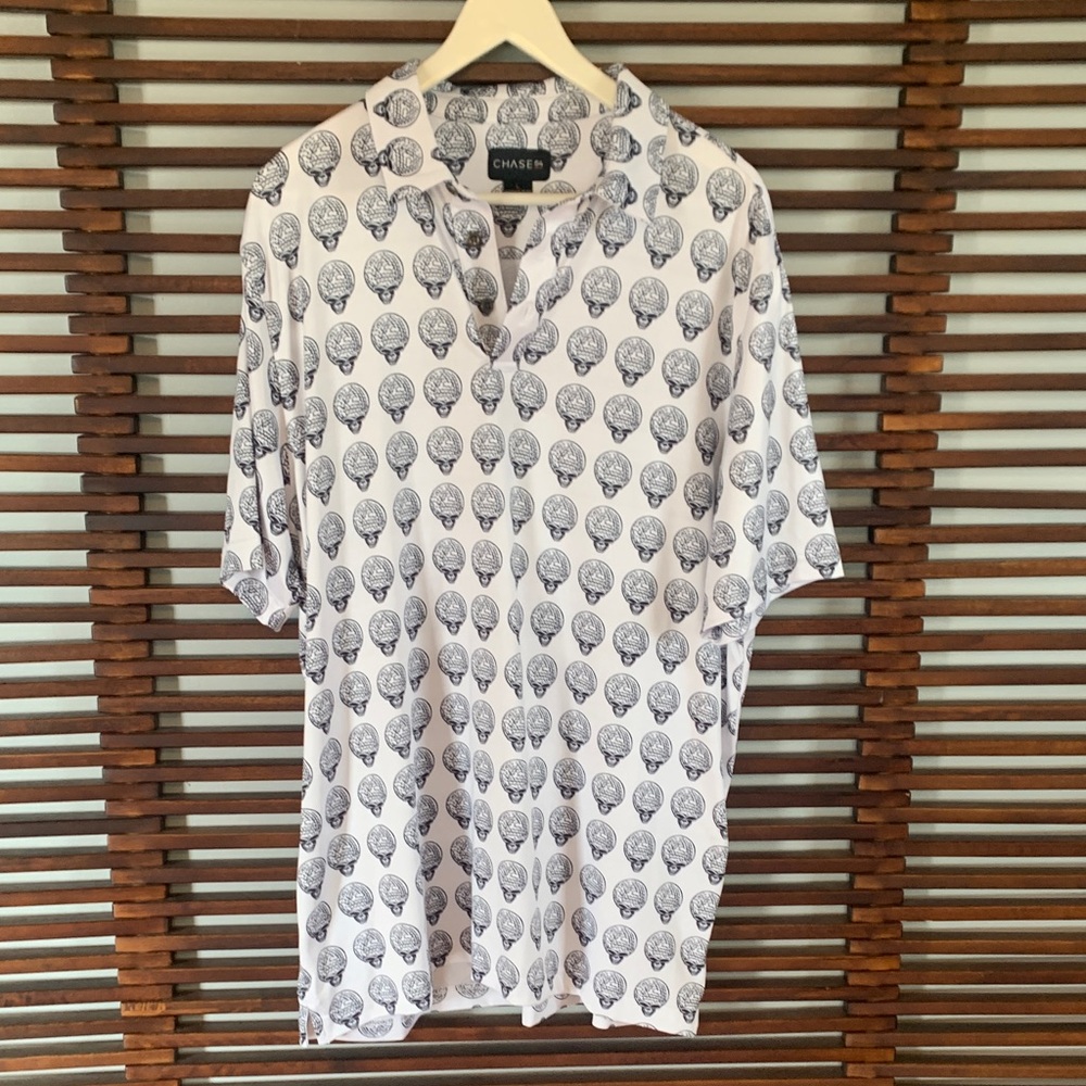 NWOT Chase 54 White Polo with Navy Skull Print